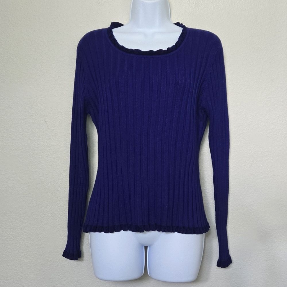 Vintage Y2K Lettuce Hem Ribbed Knit Sweater in Purple Blue size large